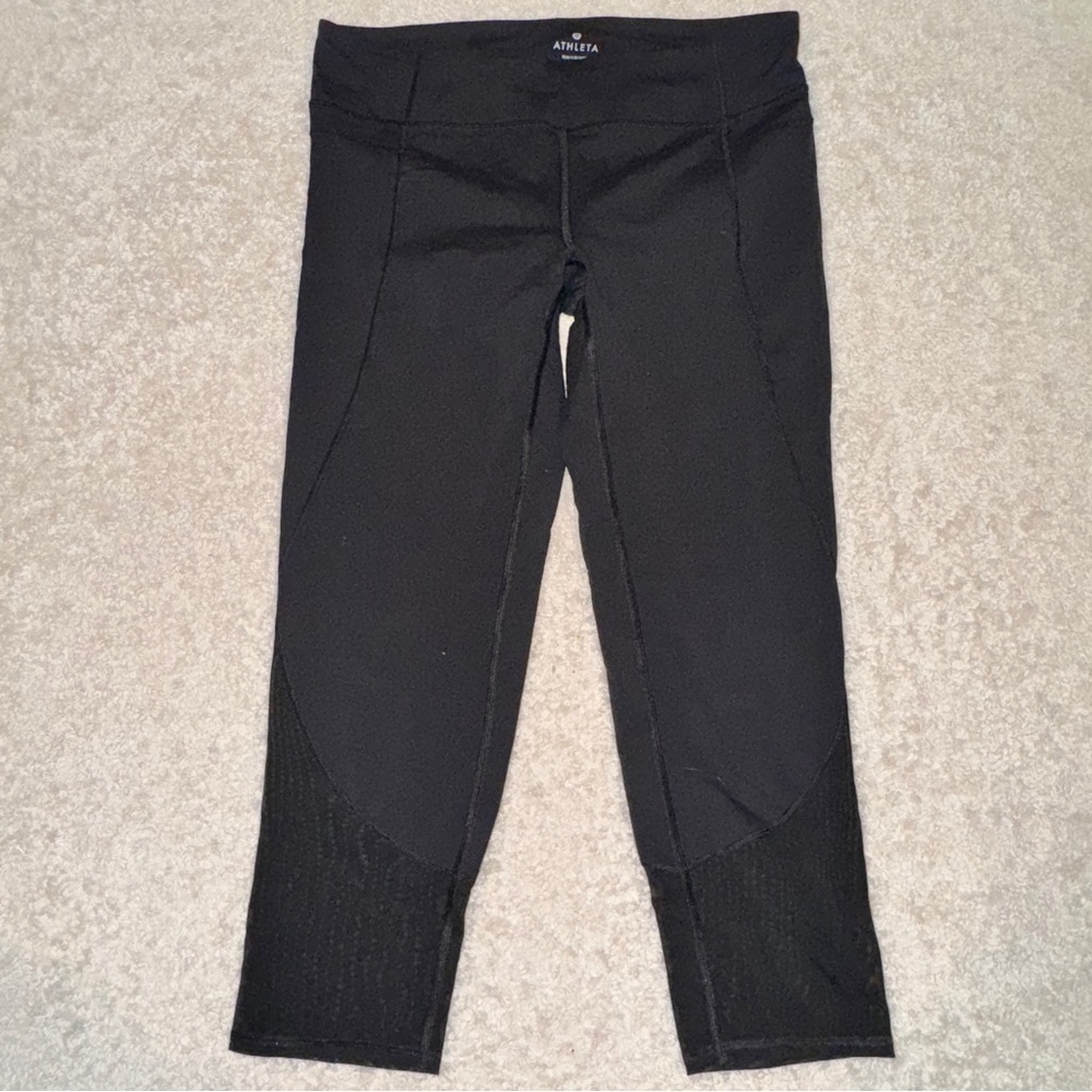 Athleta Black Capri Leggings with Calf Mesh Panels